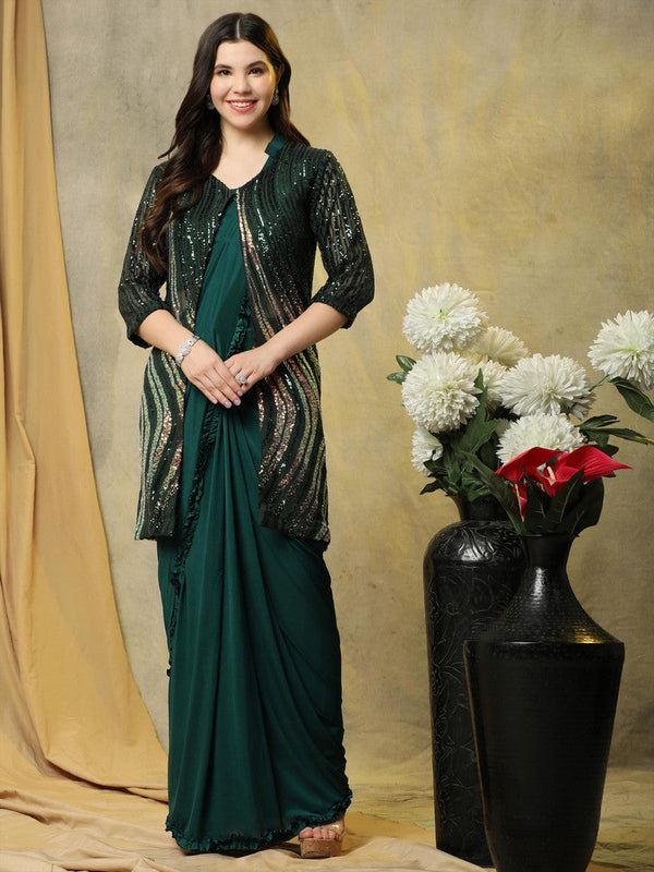 Wonderful Green Color Lycra Fabric Readymade Saree