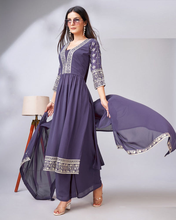 Divine Purple Color Georgette Fabric Designer Suit