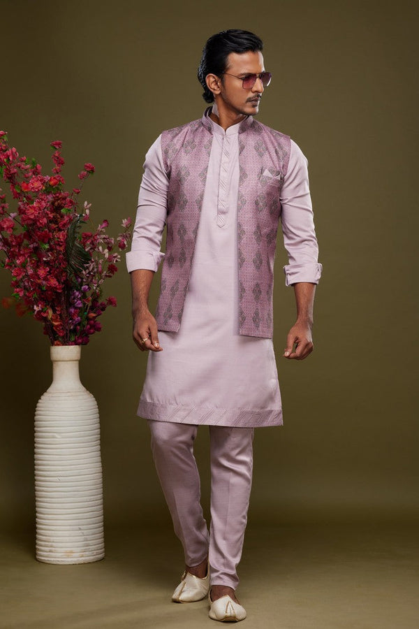 Tempting Purple Color Art Silk Fabric Kurta Pajama and Jacket