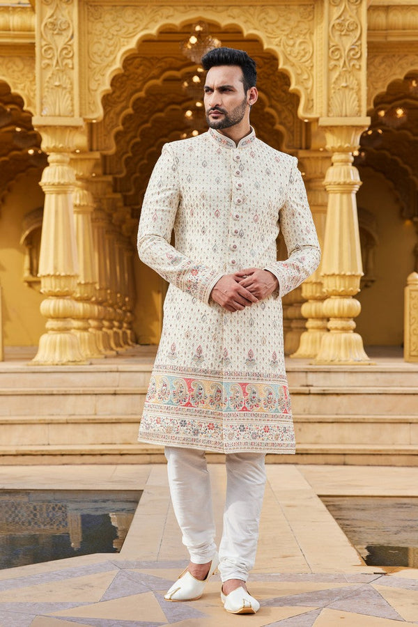 Elegant Cream Color Art Silk Fabric Sherwani