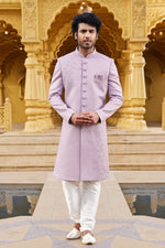 Elegant Purple Color Art Silk Fabric Sherwani