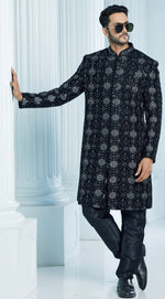 Blissful Black Color Velvet Fabric Mens Indowestern