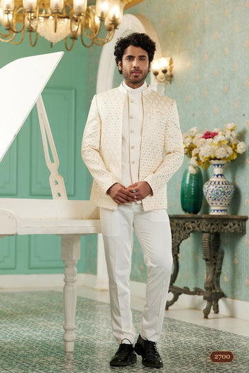 Classy Cream Color Art Silk Fabric Mens Ethnic Wear