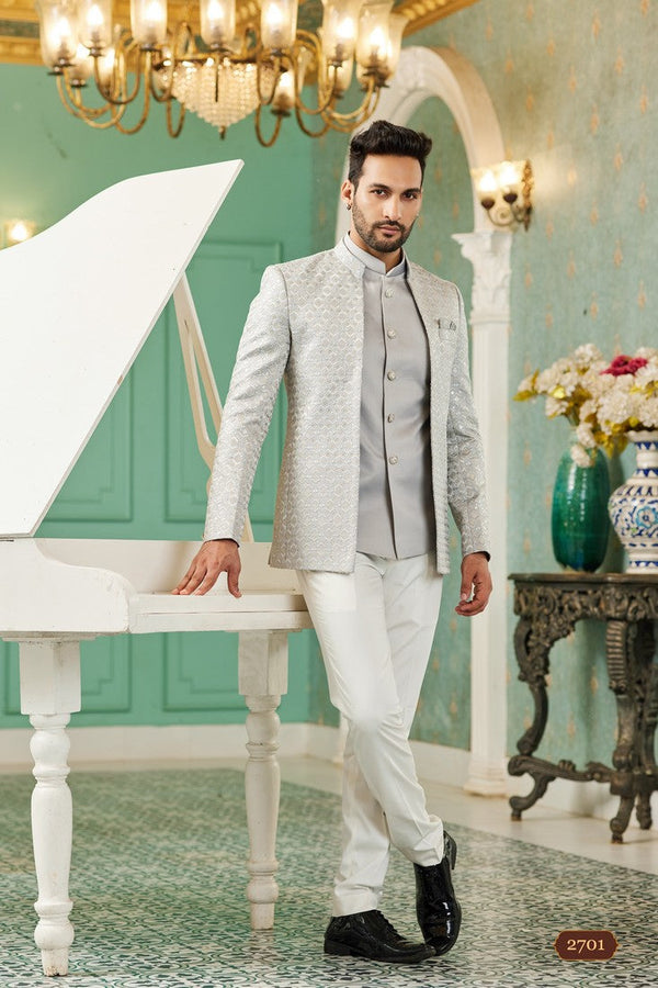 Classy Grey Color Art Silk Fabric Mens Ethnic Wear