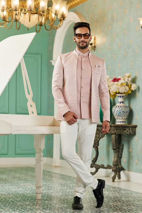 Classy Pink Color Art Silk Fabric Mens Ethnic Wear