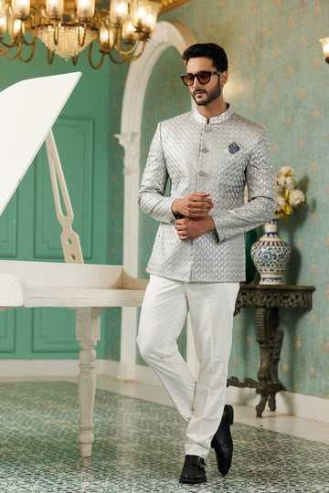 Classy Grey Color Art Silk Fabric Mens Ethnic Wear