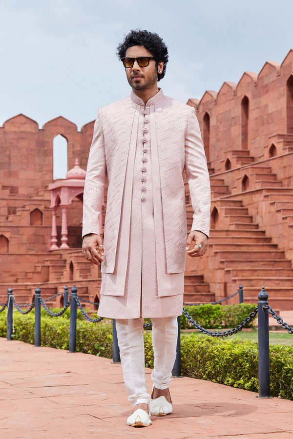 Classy Pink Color Art Silk Fabric Mens Indowestern