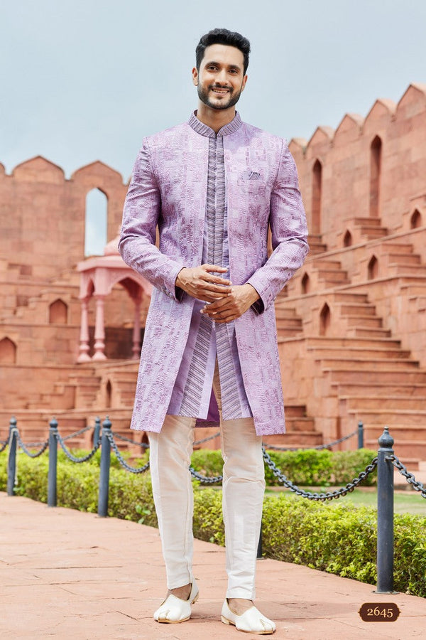 Classy Purple Color Art Silk Fabric Mens Indowestern
