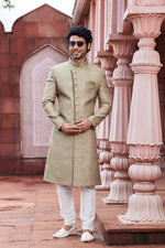 Elegant Beige Color Art Silk Fabric Sherwani