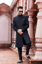 Elegant Black Color Art Silk Fabric Sherwani