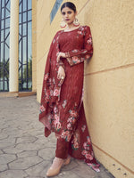 Glowing Maroon Color Muslin Fabric Casual Suit
