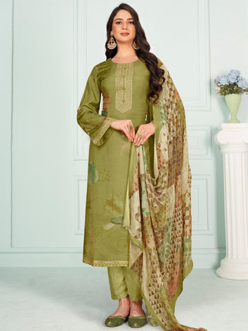 Attractive Green Color Muslin Fabric Plazzo Suit