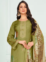 Attractive Green Color Muslin Fabric Plazzo Suit