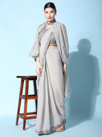 Amazing Grey Color Satin Fabric Readymade Saree