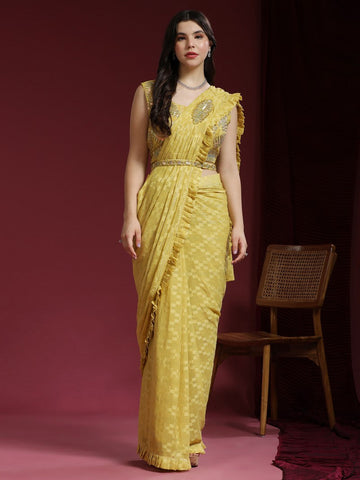 Wonderful Yellow Color Jacquard Fabric Readymade Saree