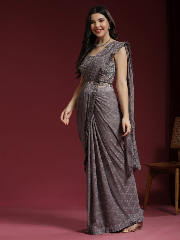 Wonderful Grey Color Jacquard Fabric Readymade Saree