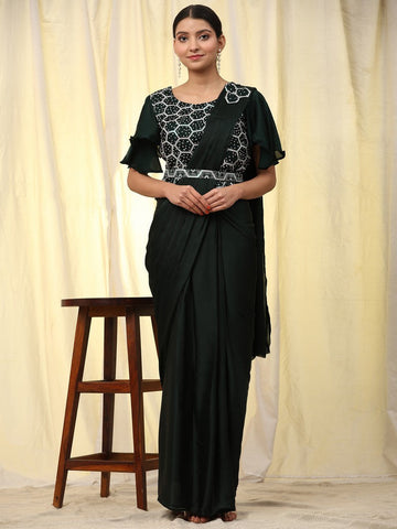 Wonderful Green Color Satin Fabric Readymade Saree