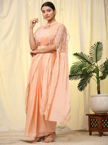 Beautiful Orange Color Chinon Fabric Readymade Saree