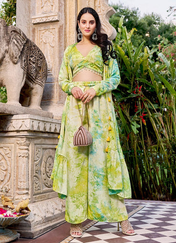 Ideal Green Color Silk Fabric Designer Suit