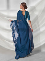 Desirable Teal Color Organza Fabric Partywear Saree