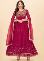 Ideal Pink Color Georgette Fabric Partywear Suit