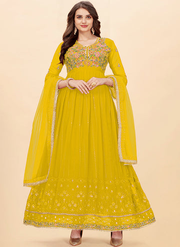 Ideal Yellow Color Georgette Fabric Partywear Suit