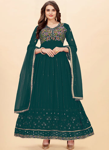 Ideal Teal Color Georgette Fabric Partywear Suit