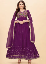 Ideal Purple Color Georgette Fabric Partywear Suit