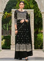 Glowing Black Color Georgette Fabric Plazzo Suit