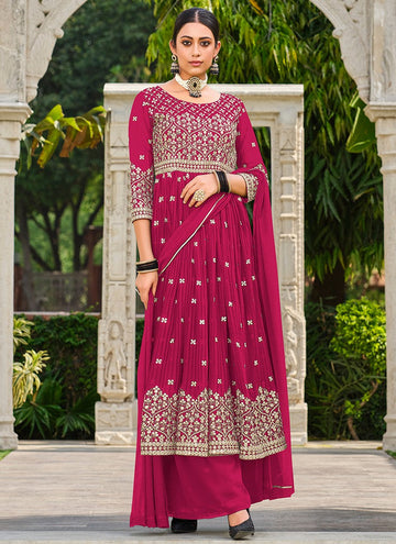 Glowing Pink Color Georgette Fabric Plazzo Suit