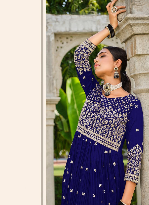 Glowing Blue Color Georgette Fabric Plazzo Suit