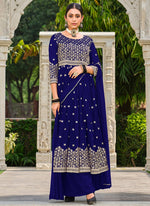 Glowing Blue Color Georgette Fabric Plazzo Suit