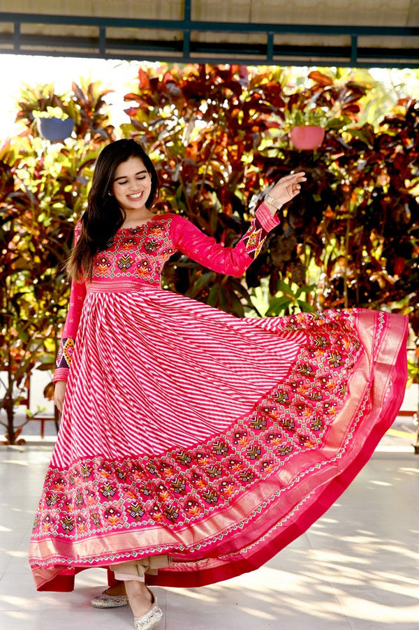 Attractive Pink Color Pashmina Fabric Gown