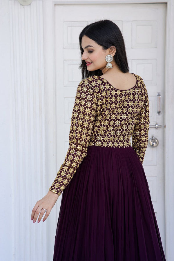 Elegant Wine Color Georgette  Fabric Gown