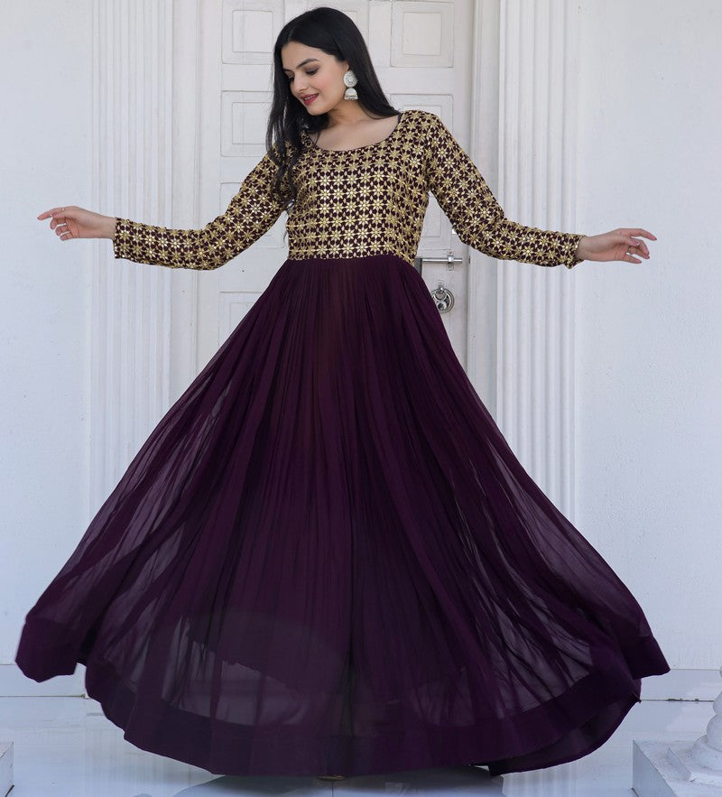 Buy Silk Wedding Wear Anarkali Gown In Wine Colour Online - LSTV05428 |  Andaaz Fashion