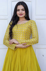 Elegant Yellow Color Georgette  Fabric Gown