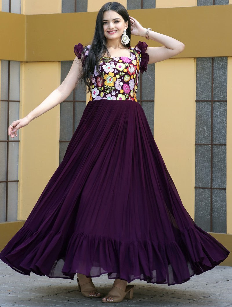 Wine color designer gown at affordable price – Joshindia