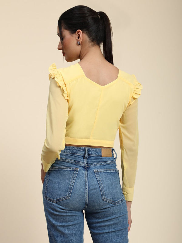 Attractive Yellow Color Georgette  Fabric Short Kurti