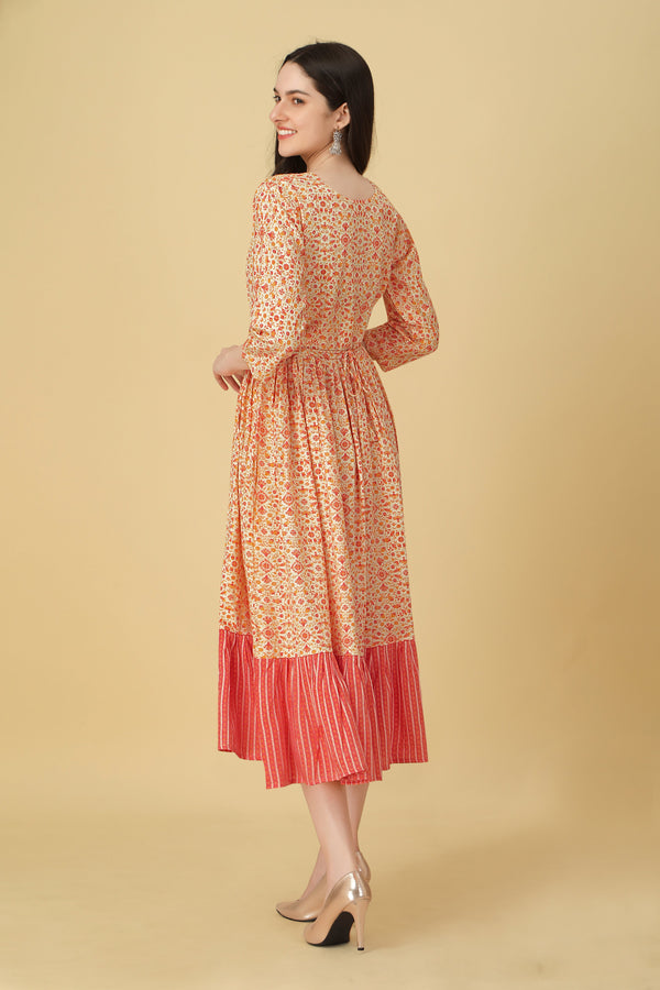 Dazzling Peach Color Rayon Fabric Designer Kurti