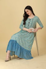 Dazzling Blue Color Rayon Fabric Designer Kurti