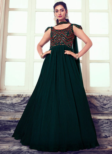 Appealing Green Color Georgette Fabric Gown
