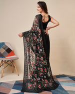 Beautiful Black Color Net Fabric Partywear Saree