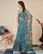 Beautiful Turquoise Color Net Fabric Partywear Saree