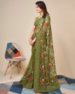 Beautiful Green Color Net Fabric Partywear Saree