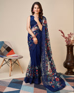 Beautiful Blue Color Net Fabric Partywear Saree