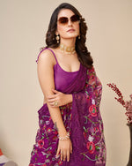 Beautiful Purple Color Net Fabric Partywear Saree