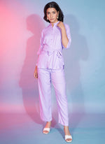 Glowing Purple Color Viscose Fabric Cord set