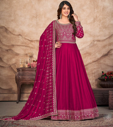 Amazing Pink Color Art Silk Fabric Partywear Suit