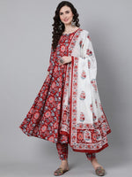Amazing Red Color Cotton Fabric Partywear Suit