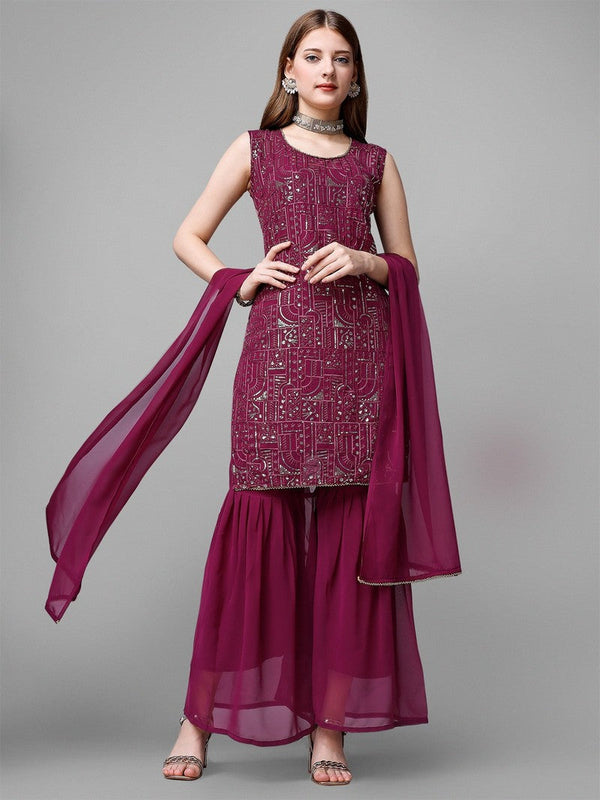 Amazing Voilet Color Georgette Fabric Sharara Suit